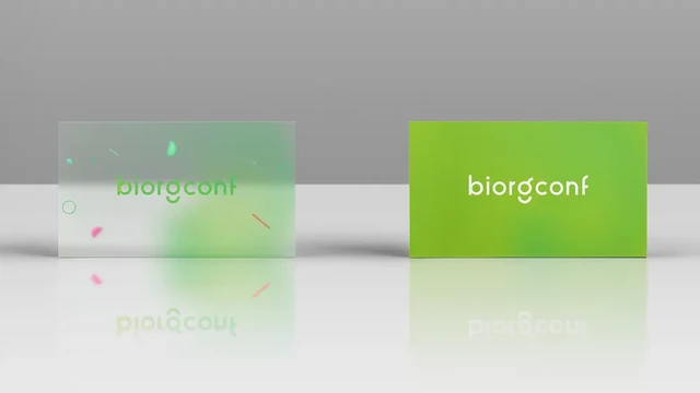 Прозрачная и зелёная визитки с надписью Biorgconf — ИЗДИДЖИТЛ