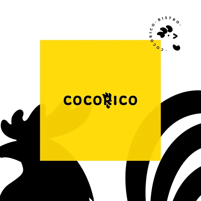 Жёлтая карточка Cocorico и чёрно-белые силуэты петухов — ИЗДИДЖИТЛ