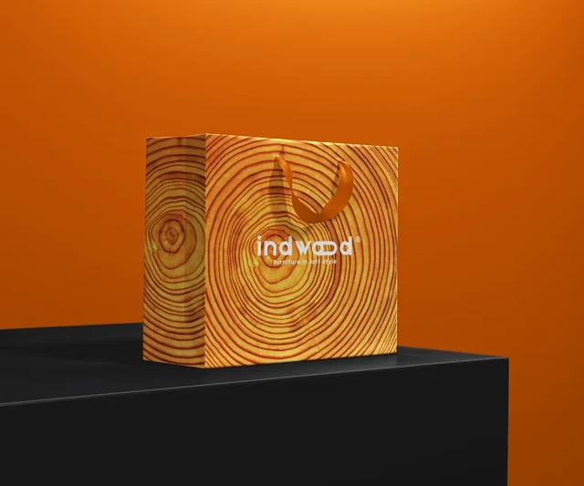 Бумажный пакет Indwood с рисунком дерева на оранжевом фоне — ИЗДИДЖИТЛ