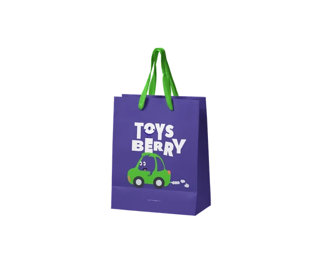 Фиолетовый пакет Toys Berry с зелёными ручками — ИЗДИДЖИТЛ