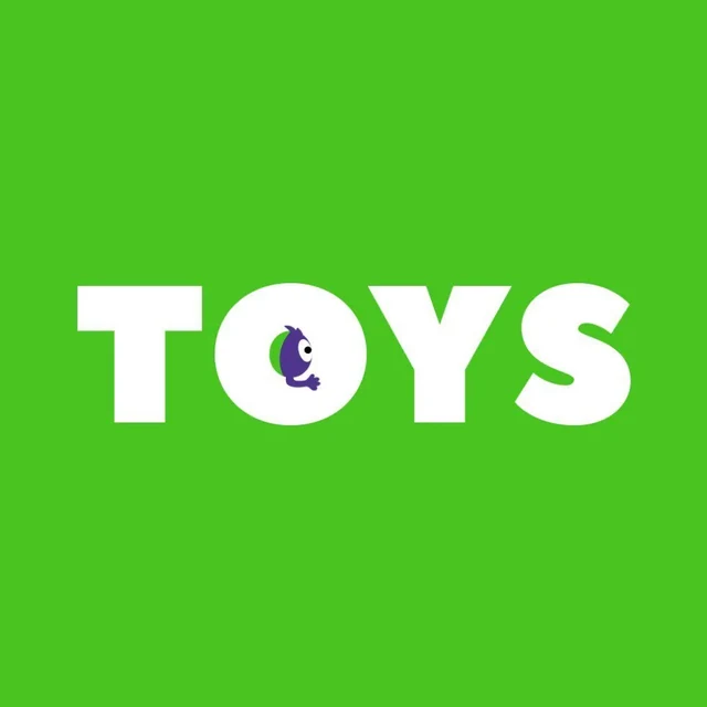 Белая надпись Toys с фиолетовым персонажем на зелёном фоне — ИЗДИДЖИТЛ